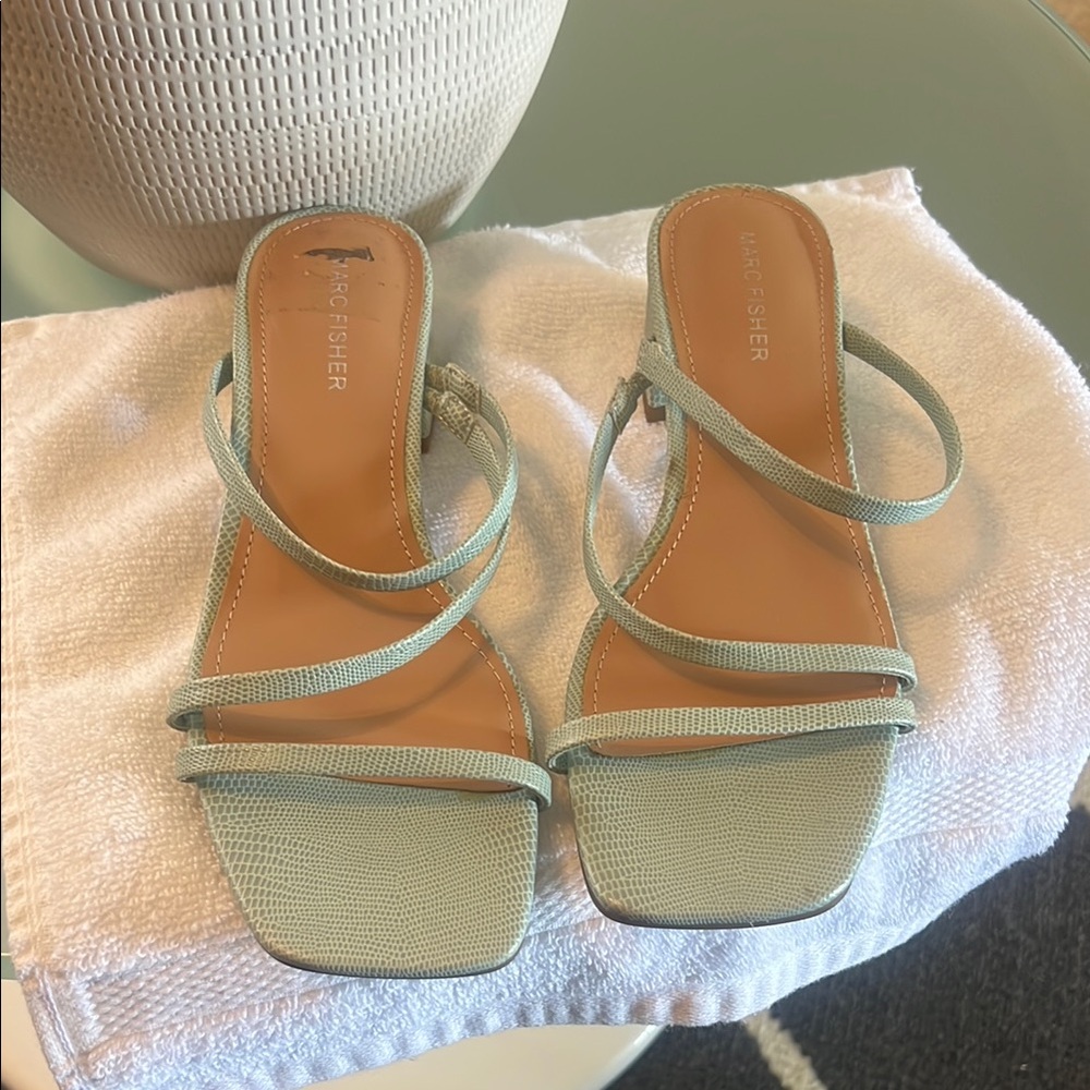 Marc Fisher Green Heels with Strappy Design